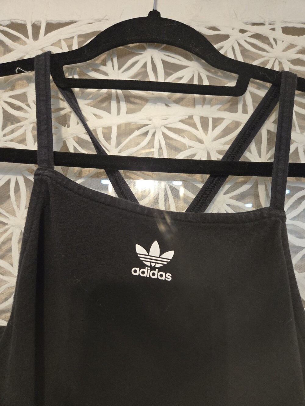 Adidas 3-stripe Jersey Minidress Black Slim Strappy Tank with White Trefoil Sz M - Picture 8 of 16